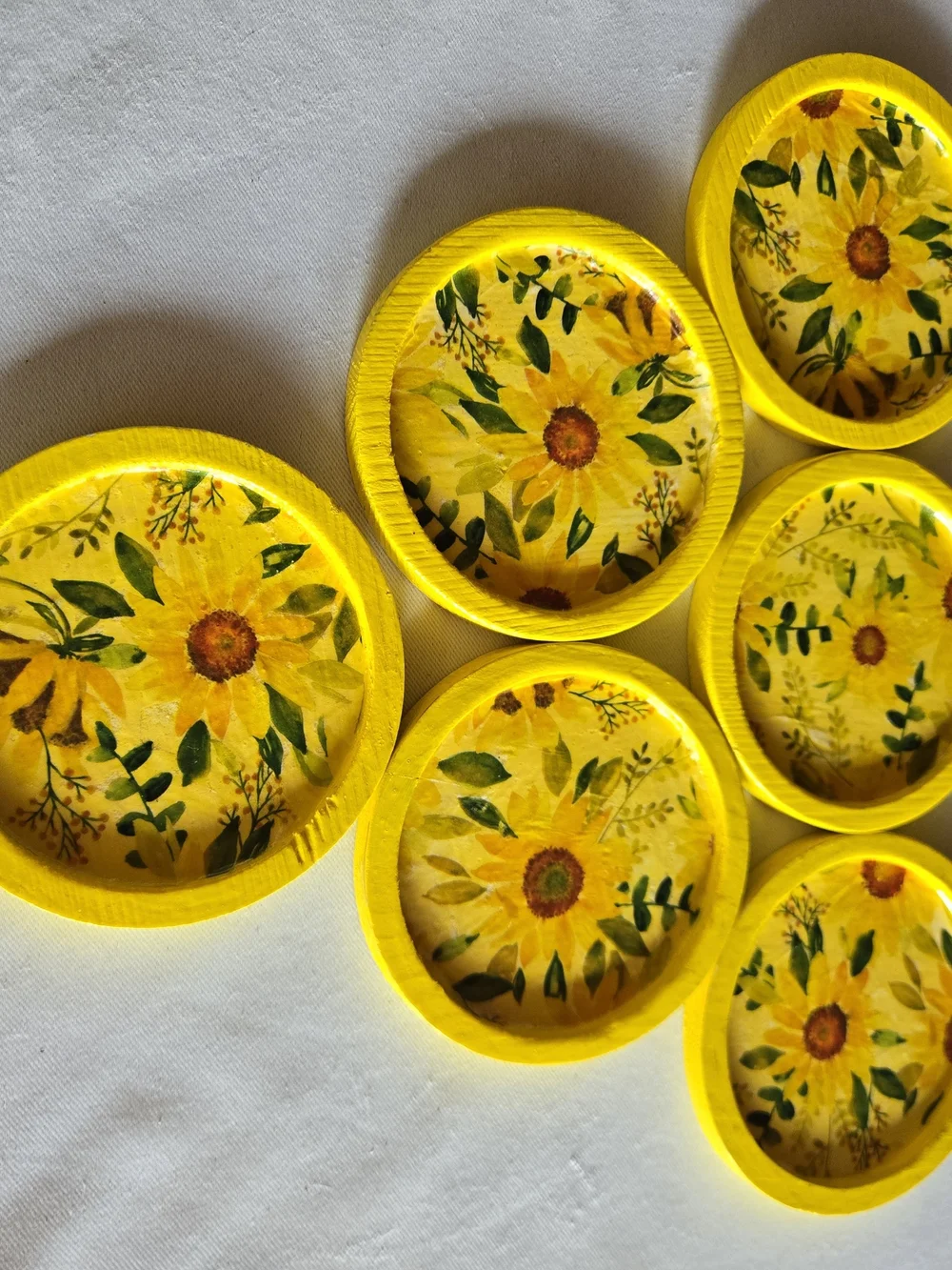 Wooden Handmade Sunflower Decorative Coasters - Set of 6